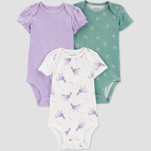 062-NWT. Baby 3-Pack Nature Print Short-Sleeve Bodysuits Size: 6 Months.